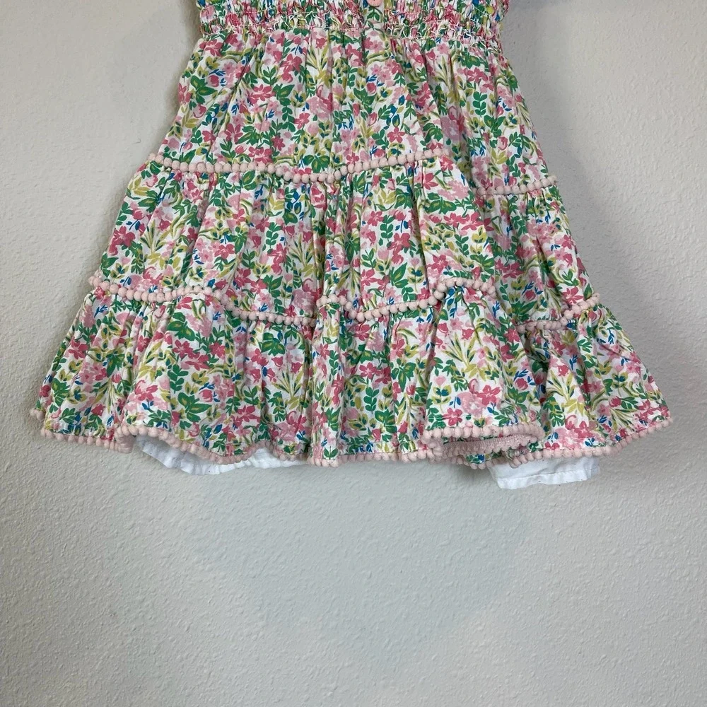 Joie Toddler Girls Floral Smocked Tiered Pom Pom Trim Dress Size 2T Multicolor